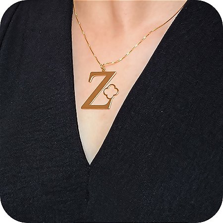 Colar de Letra Z com Trevo - Design Próprio - Banhado a Ouro 18k