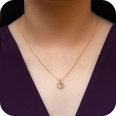 Corrente Ponto de Luz Coração G - Banhado a Ouro 18k