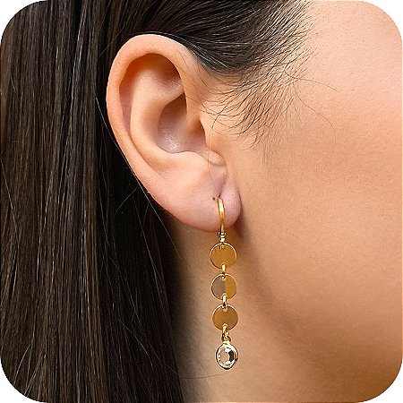 Brinco Argolinha de Click com Chapinhas e Ponto de Luz - Banhado a Ouro 18k