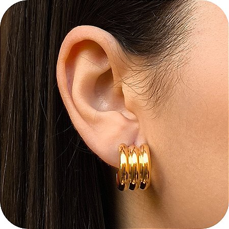 Brinco Argola P Tripla - Banhado a Ouro 18k