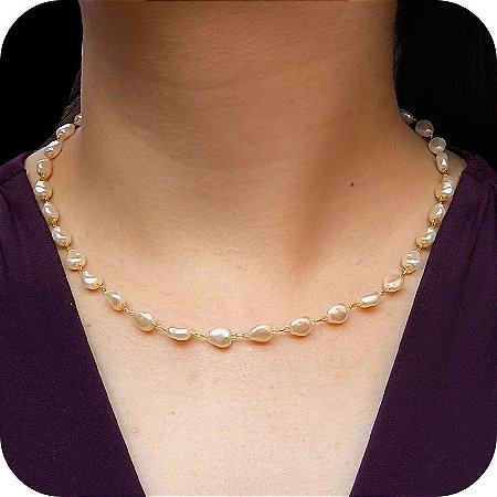 Choker Gotas de Pérolas Barrocas - Banhado a Ouro 18k
