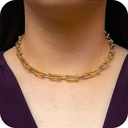 Choker de Elos com Bolinhas - Banhado a Ouro 18k