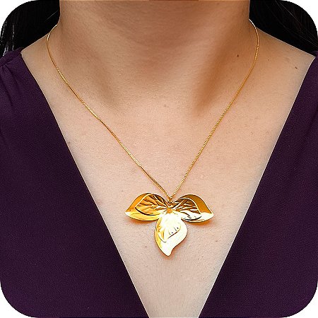 Corrente com Pingente de Meia Flor Orgânica - Banhado a Ouro 18k