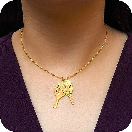 Corrente Beach Tennis com 2 Raquetes - Banhado a Ouro 18k