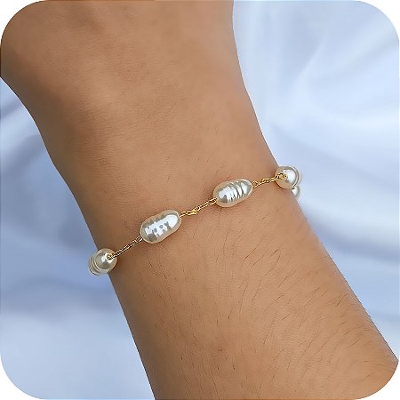 Pulseira de Perolas Barrocas Orgânicas - Banhado a Ouro 18k