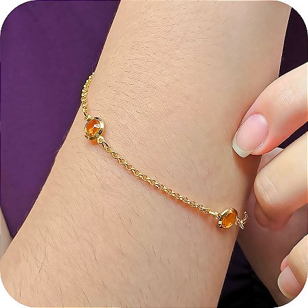 Pulseira com 3 Pedrinhas na Cor Âmbar - Banhada a Ouro 18k
