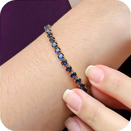 Pulseira Riviera Azul Oceano - Banhada a Ouro 18k