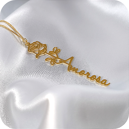 Colar Flor Rosa "Amorosa" - Banhado a Ouro 18k