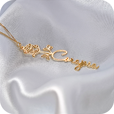 Colar Flor Rosa "Corajosa" - Banhado a Ouro 18k