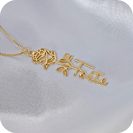 Colar Flor Rosa "Forte" - Banhado a Ouro 18k