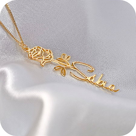 Colar Flor Rosa "Sábia" - Banhado a Ouro 18k