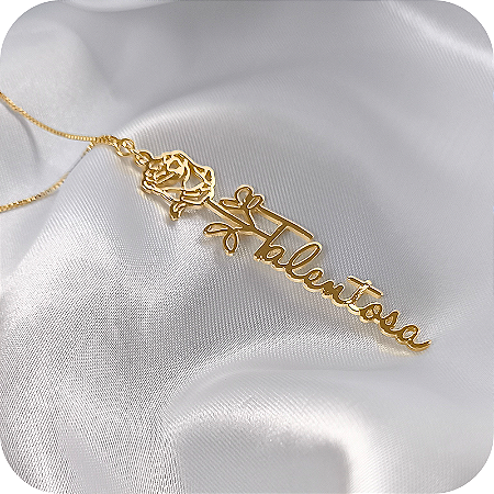 Colar Flor Rosa "Talentosa" - Banhado a Ouro 18k