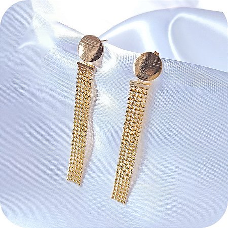 Brinco de Franja com Bolinhas Douradas - Banhado a Ouro 18k