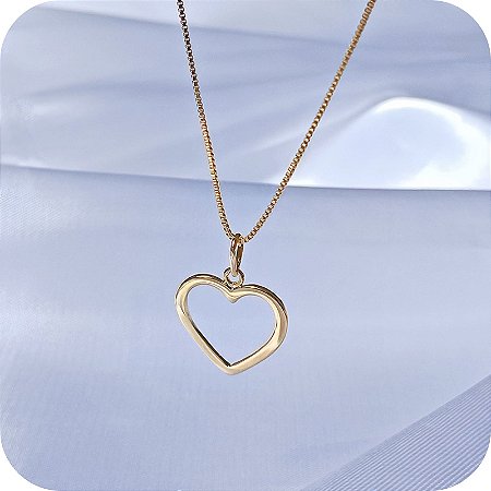Corrente com Pingente de Coração Vazado 45cm - Banhado a Ouro 18k