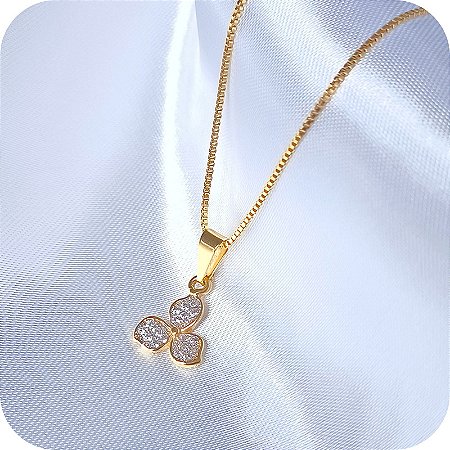 Corrente com Pingente de Flor em Zircônias 45cm - Banhado a Ouro 18k