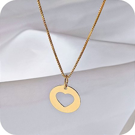 Corrente com Pingente Medalha Coração Vazado - Banhado a Ouro 18k