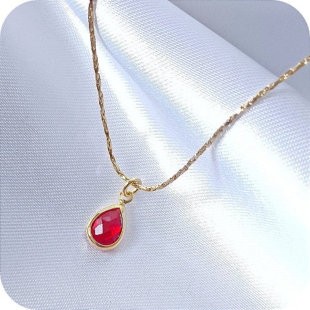 Corrente com pingente de Gota Vermelha - Banhado a Ouro 18k