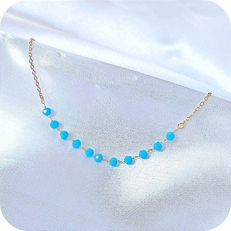 Pulseira de Bolinhas Azul Oceano - Banhada a Ouro 18k