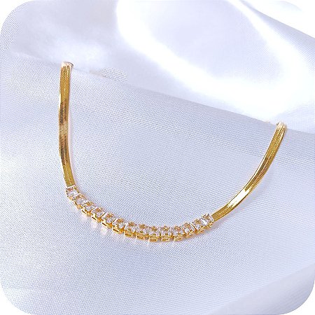 Pulseira de Malha com Rivieras em Zircônia - Banhada a Ouro 18k