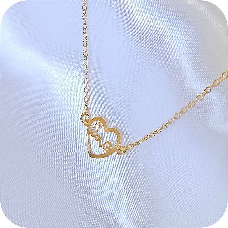 Tornozeleira com Plaquina Coração Love 27cm - Banhada a Ouro 18k