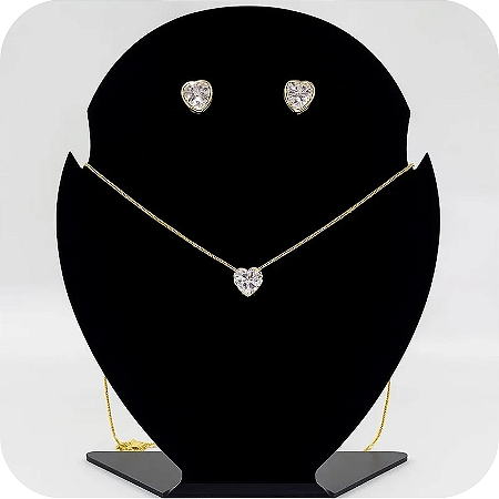 Conjunto colar + Brinco de Coração Pedraria