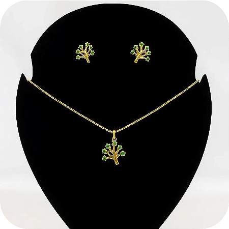 Conjunto colar + Brinco de Árvore da Vida