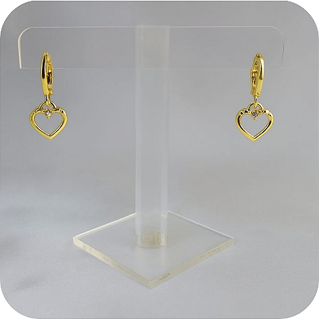 Argolinha de Click com Pingente de Coração Vazado Com Uma Pedrinha de Zirconia Cristal