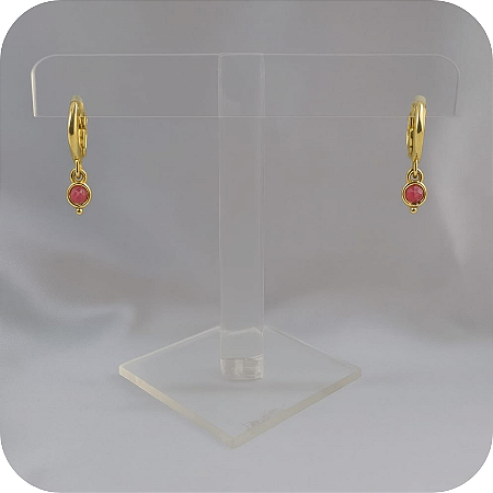 Argolinha de Click com Pingente Pedra Rosa