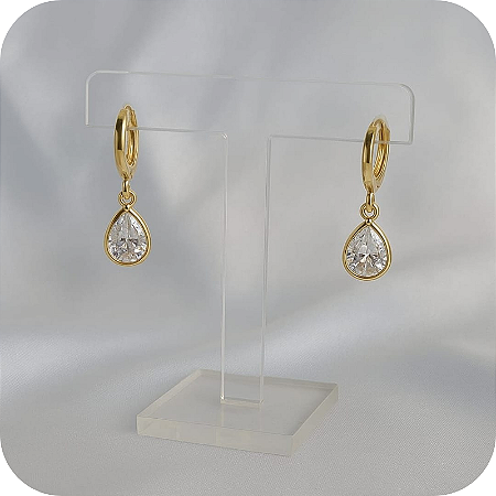 Argolinha de Click com Pingente Gota de Zircônia Cristal