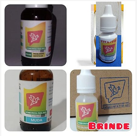 KIT MUDA PERFEITA. um homeopático para muda, um homeopático para limpeza do organismo, uma VITA + TOP e de brinde um pouco de óleo de neem. para aves