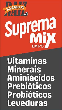 SUPREMA MIX suplemento vitamínico, minerais, aminoácidos, com probióticos, prebióticos e leveduras para aves. em pó de 30g