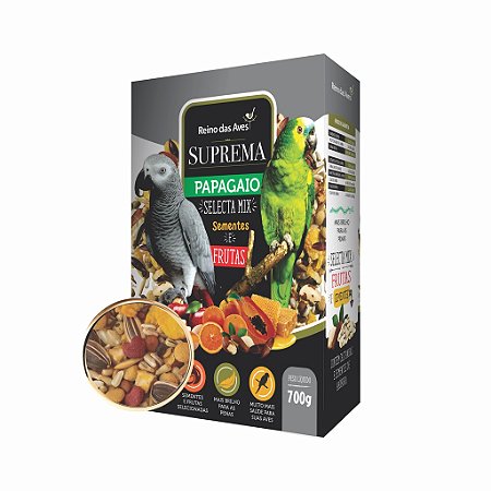 Suprema Papagaio Selecta Grãos - 700g. Reino das Aves
