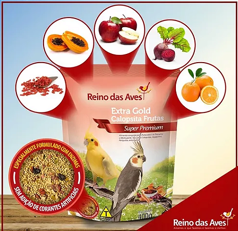 Alimento Reino das Aves Extra Gold Super Premium Calopsita Frutas