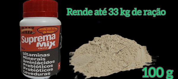 SUPREMA MIX suplemento vitamínico, minerais, aminoácidos, com probióticos, prebióticos e leveduras para aves. em pó de 100g