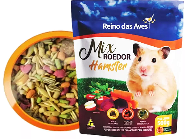 Ração Para Roedor Hamster Mix 500g - Reino Das Aves