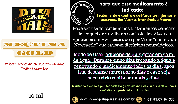 MECTINA-GOLD. mistura pronta de Ivermectina com Polivitamínico, popularmente conhecido como Ivomec com Vitagold. 10 ml