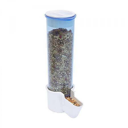 comedouro automático azul para pássaros malha fina - sementes 120ml