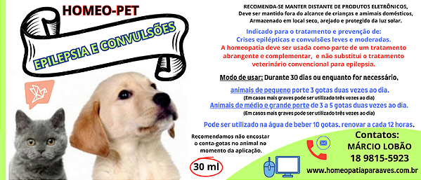 HOMEO-PET medicamento homeopático para Cães e Gatos que sofrem de ataques de epilepsia e convulsões