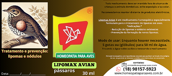 Lipomax Avian Solução homeopática para prevenção e tratamento de lipomas e nódulos.