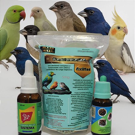 Kit RESPIRA AVIAR. para Tratamento de problemas respiratórios em aves, como tosse e congestão, rouquidão, chiadeira, respiração ofegante, falhas de notas no canto, sinusite, coriza, pneumonia e bronquite.