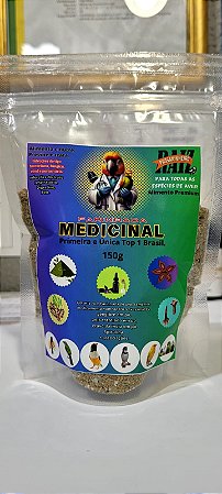 Farinhada medicinal para todas as espécies de aves e pássaros. Alimenta, previne e trata problemas respiratório, digestivo, pele e peito seco.. 150g