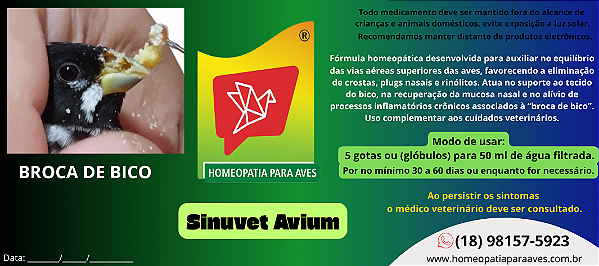 Sinuvet Avium - Broca de Bico. Solução homeopática para tratamento de broca de bico/sinusite crônica das aves