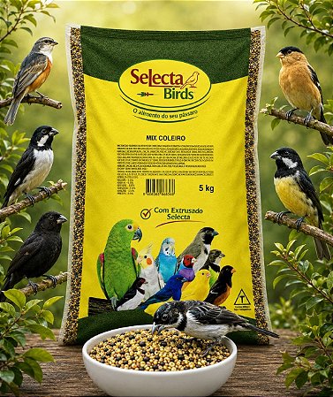 Mistura de Sementes e Ração Extrusada, Mix Coleiro 5kg Sellecta - Mistura para coleiro