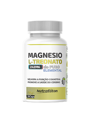 Magnésio L-Treonato - Alto grau de TEOR ELEMENTAL 97%. 30 Cápsulas de 250mg