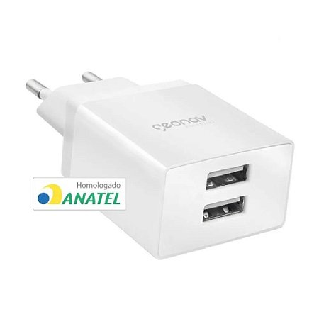 Carregador 2 USB Universal Essential Preto Geonav: Rápido, Portátil e Bivolt
