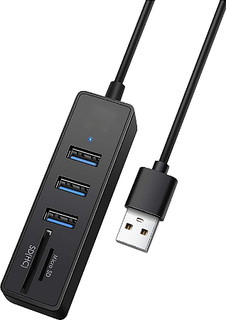 HUB USB 3 PORTAS 2.0  LEITOR DE CARTO SD E MICRO SD HU-L200BK PRETO C3TECH