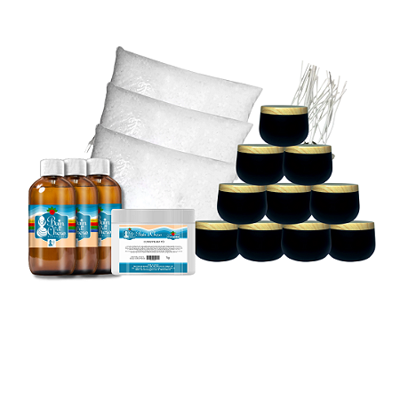 Kit Básico para Produção de Velas Aromáticas c/ Parafina Lentilhada e Latas c/Tampa Amadeirada 240ml