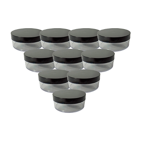 Kit com 10 Potes de Acrílico para Cosméticos com Tampa Preta ou Branca 50g
