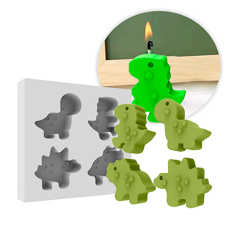 Molde de Silicone Molde Mini Dinossauros – 4 Cavidades