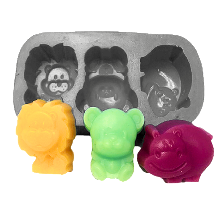 Molde de Silicone Zoo 3 cavidades Urso, Leão e Hipopótamo